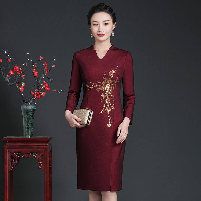 喜婆婆婚宴装旗袍时尚新款春秋夏结婚喜服妈妈礼服高贵年轻洋气