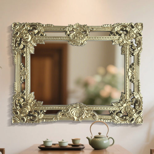 欧式雕花复古金色装饰镜卫浴镜