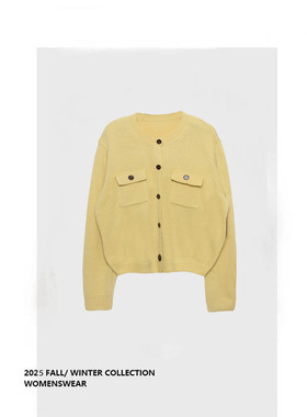 2025春季新款韩版圆领单排扣羊毛针织开衫毛衣小众外套(50936-1)