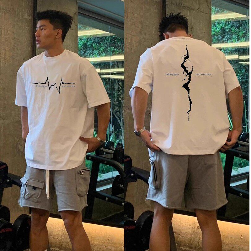 特大码300重磅纯棉美式闪电印花宽松短袖T恤百搭休闲潮流夏季新款