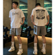 半袖 100%纯棉80 上衣 t恤男款 夏季 300斤美式 高街潮牌字母印花短袖