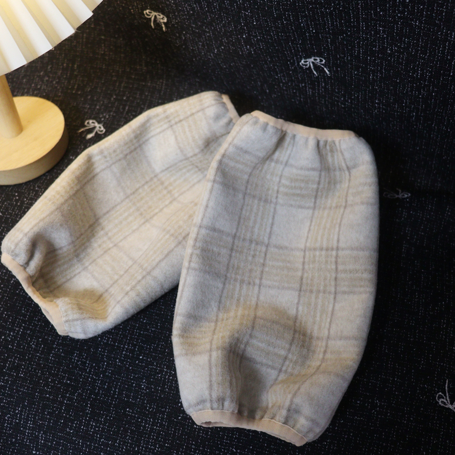 手工自制羊毛呢袖套文艺素雅格子护袖毛衣毛衫大衣防污护袖中长款