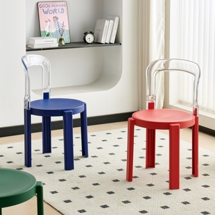 中古风加厚塑料餐椅家用靠背椅子可叠放设计师咖啡厅洽谈休闲椅子