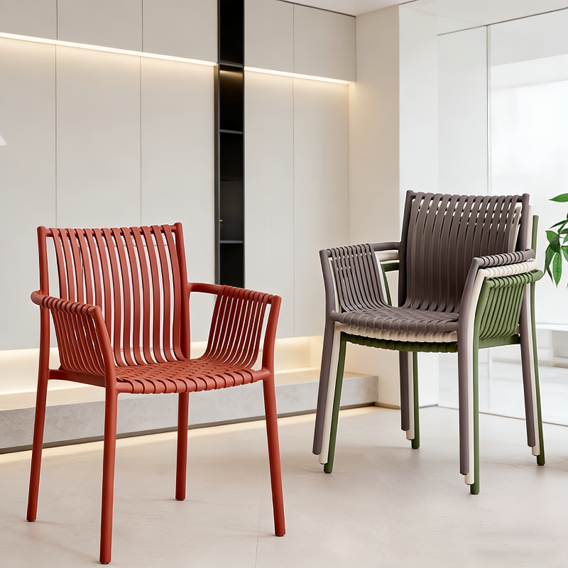 家用加厚塑料靠背餐椅北欧阳台庭院设计师款休闲餐桌椅户外塑料椅