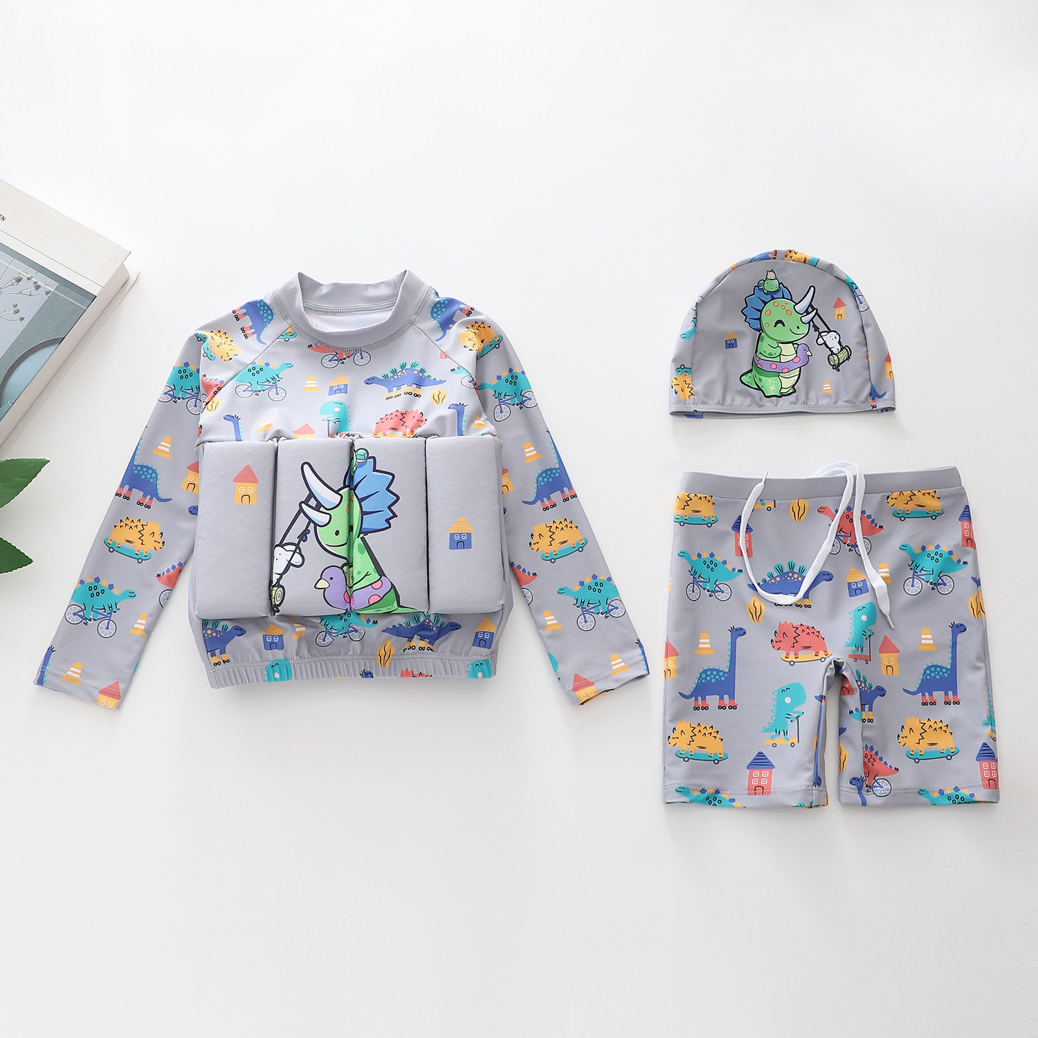 儿童泳衣速干男童浮力游泳衣服宝宝霸王龙三角龙怪兽恐龙分体泳装