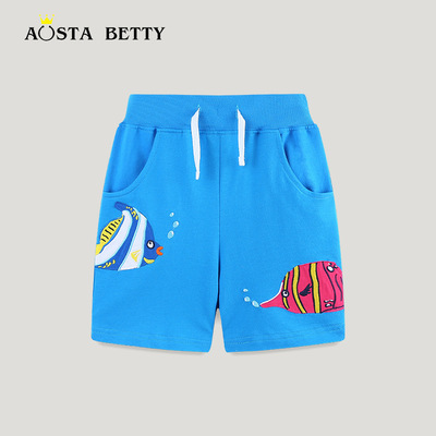 2025夏季男童五分裤纯棉儿童海洋生物小鱼热带鱼短裤子中小童童装