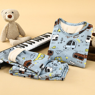 冬季 宝宝睡衣 儿童保暖内衣加绒加厚男童小汽车公交车校车秋衣秋裤