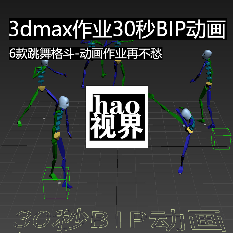 bip骨骼30秒武打跳舞动作3dmax角色动画作业直接套用