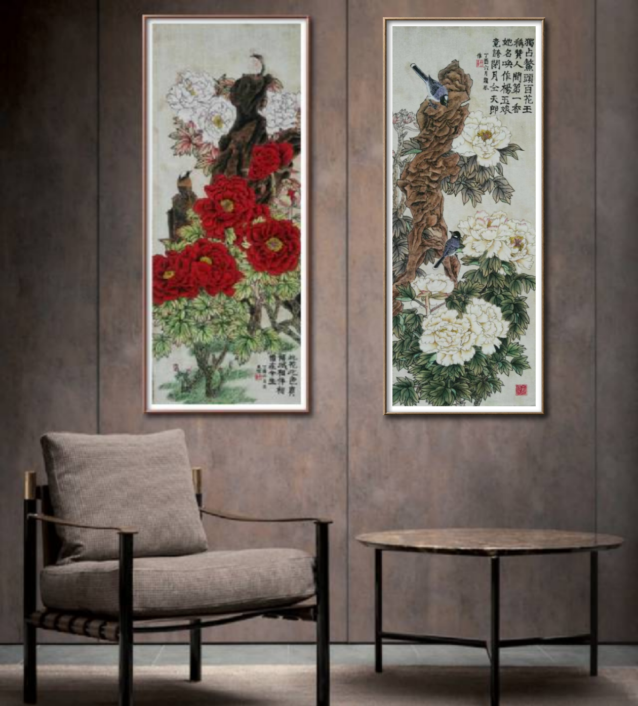 国画工笔牡丹手工手绘艺术毯画客厅书房玄关办公室婚房装饰壁毯画图片