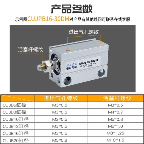 小型自由安装气缸CUJB/CDUJB16*5D/10D/15D/20D/25D/30D/DM内外牙