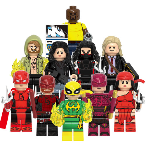 中国积木争锋夜魔侠女丽卡琼斯铁拳凯奇尼尔森漫威系列积木玩具