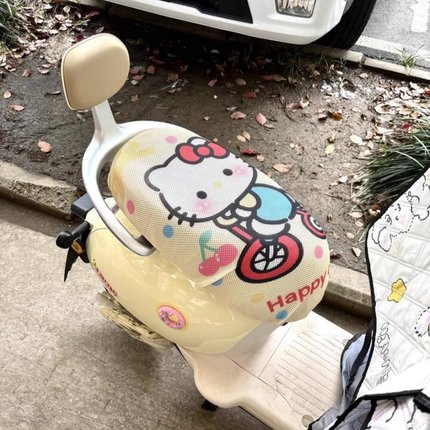 卡通小猫电动车坐垫套网状可防烫爱玛台铃透气防晒隔热坐垫保护套