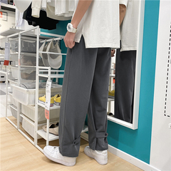 春夏新款褲子男韓版寬鬆直筒西褲百搭純色休閒九分褲