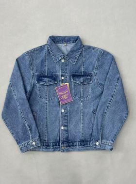 帆船重磅洗水牛仔外套男女情侣欧美街头drill黄色棉服菱形格棉衣