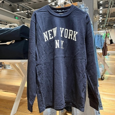 BM美式复古纽约字母印花长袖T恤