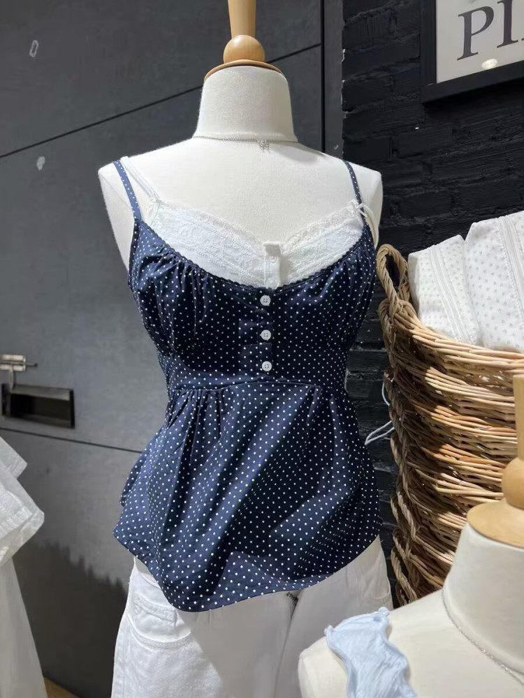 BM Dark Blue Lace Cami: New Summer Polka Dot Style Top - Product image 2