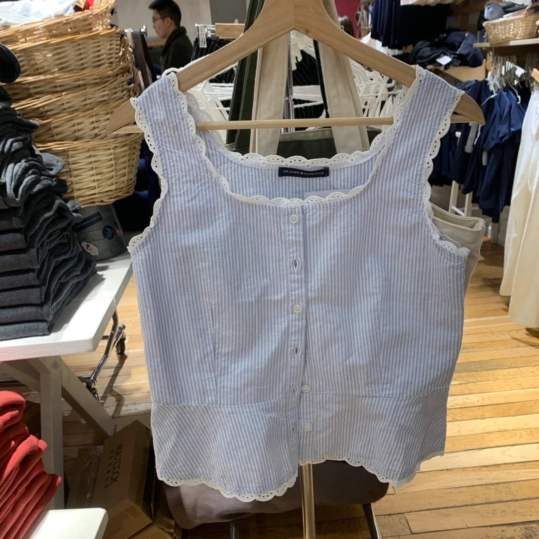 BM官网蓝色条纹单排扣背心