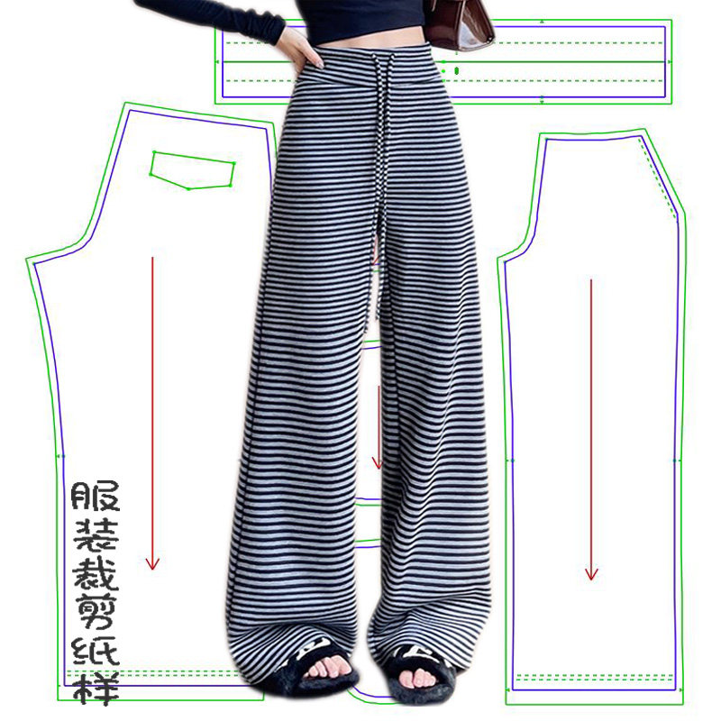 女装阔腿裤纸样裁剪图纸弹力高腰