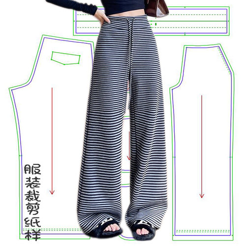 女装阔腿裤纸样裁剪图纸弹力高腰