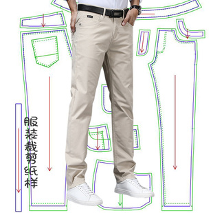休闲直筒长裤 男裤 纸样版 牛仔五袋款 商务裁衣模板 裁剪图纸男士 男装