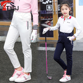 松紧腰中大童休闲运动学生裤 女生童弹力长裤 子 春夏高尔夫儿童裤