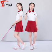 翻领学院风运动球服 夏季 T恤衫 女童刺绣短袖 上衣 高尔夫儿童服装