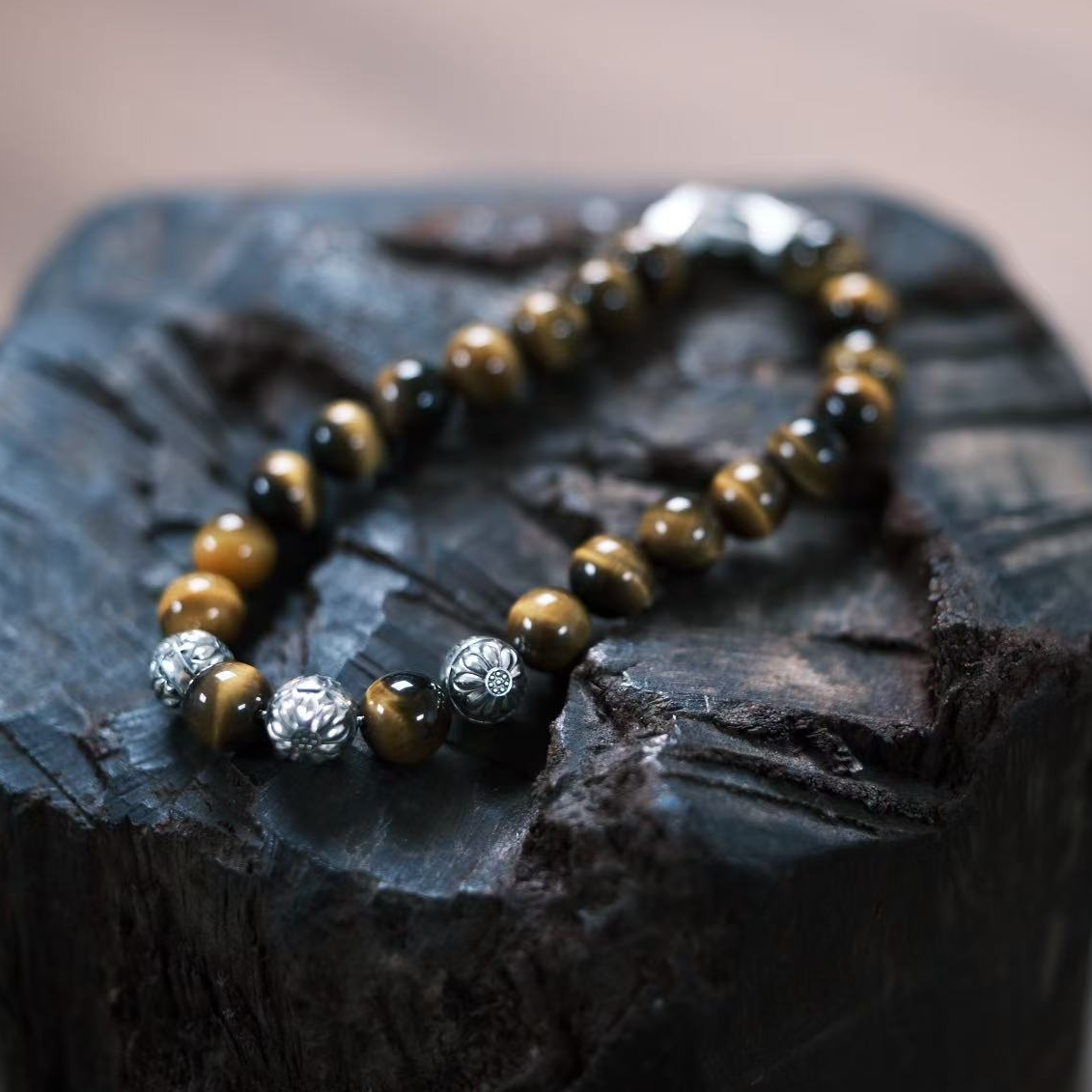 925银手链 制道珠宝老虎之眼8mm大珠子手链男女同款ZB0011 ZB0012,饰品/流行首饰/时尚饰品新,银饰手链,淘宝优惠券,粉丝福利购,淘宝优惠卷