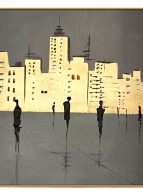 QY.ART城市金箔人物纯手工手绘油画卧室玄关客厅沙发背景壁画挂画
