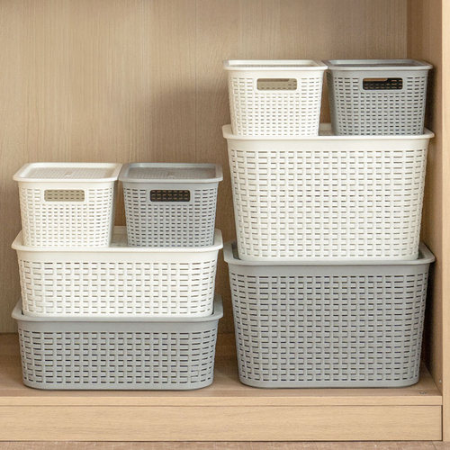 爱丽思塑料藤编带盖整理盒收纳箱