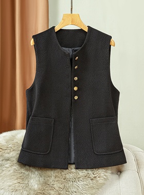 马甲女秋冬2025新款羊毛呢大码坎肩宽松时尚百搭小香风马夹外套潮