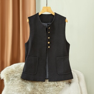 百搭小香风马夹外套潮 坎肩宽松时尚 马甲女春秋2026新款 羊毛呢大码