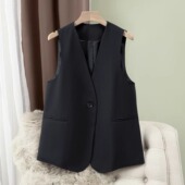 背心V领坎肩无领宽松时尚 大码 西服马夹潮 马甲女2026春秋新款 西装