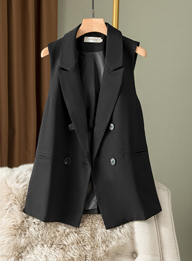 马甲女潮流时尚春秋背心大码洋气时髦百搭宽松黑色无袖西装马夹潮