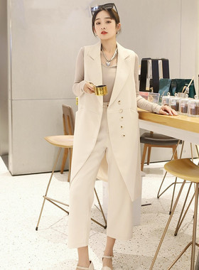 潮流时尚春秋西装马甲女2025新款洋气时髦宽松大码马夹裤子两件套