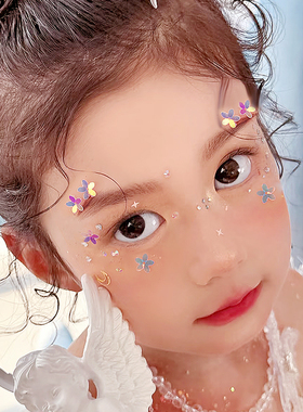 儿童舞台妆蝴蝶贴脸亮钻饰品创意妆造爱心星星贴纸自粘山根贴钻