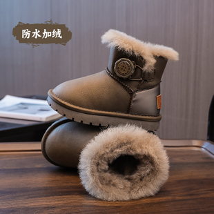 新款真皮儿童雪地靴冬季防水加绒大棉鞋男童鞋子宝宝加厚女童靴子