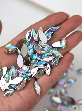 50个7x15mm白AB彩色亚克力马眼手缝钻平底带孔婚纱衣服装饰水钻