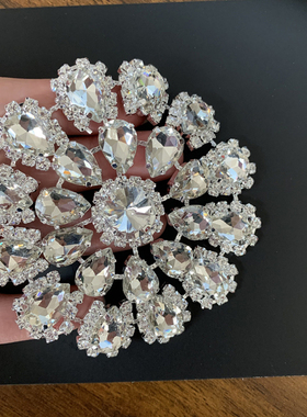 8cm 白色圆形满钻玻璃水钻装饰花头巾帽子晚宴包DIY装饰用钻饰