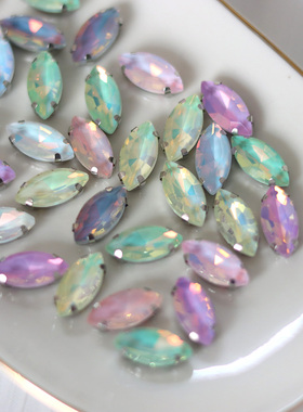 7x15mm蛋白色彩色马眼手缝钻带爪钻银底DIY发夹包包手工饰品配件