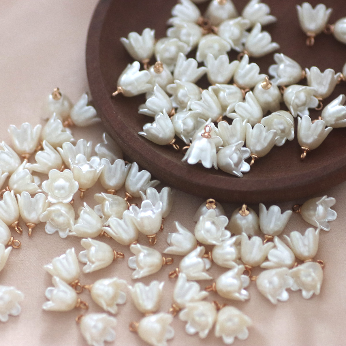 风铃花吊坠仿珍珠小铃铛手工古风发饰DIY手工材料耳环装饰配件