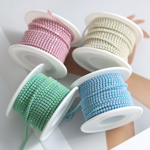 辅料钻链 饰配件服装 SS6 2mm蛋白色玻璃水钻彩色链条DIY饰品衣服装