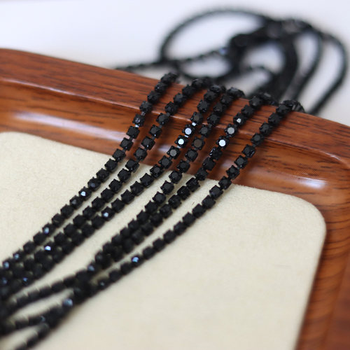 2mm宽黑色玻璃细水钻链条密爪