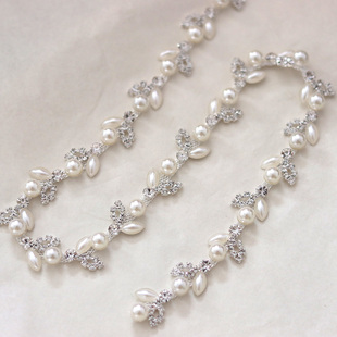 饰 子帽子等装 高品质珍珠叶子水钻链条银底DIY服装 配饰手工缝制鞋