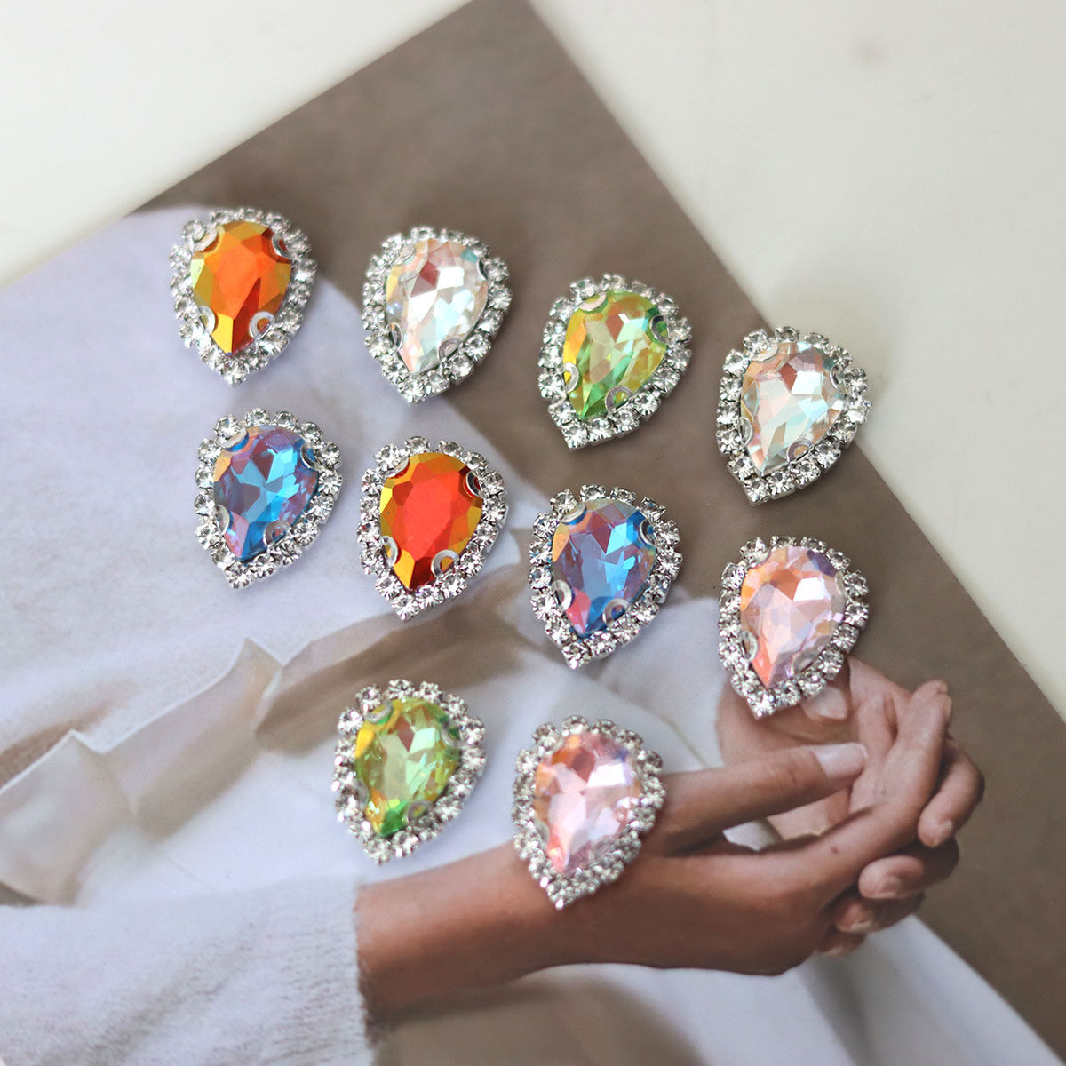 水滴彩色极光玻璃水钻手缝钻银底DIY衣服装饰亮片头饰饰品配件