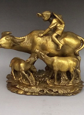 铜器童子牧牛摆件家居办公室