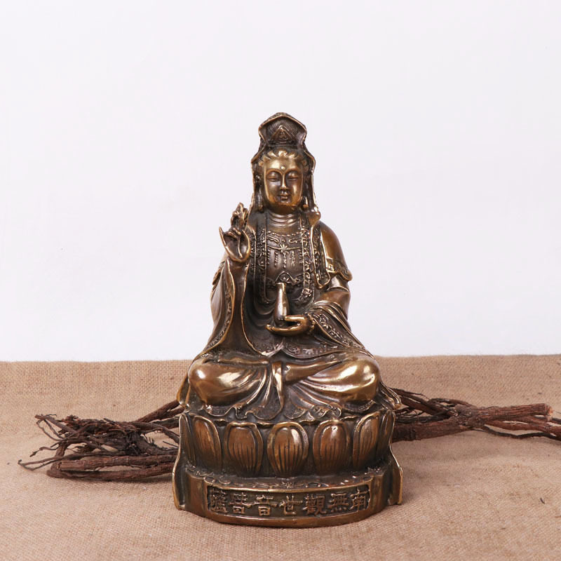 黄铜观音菩萨摆件古玩收藏仿古做旧南海老母观音铜观音摆件