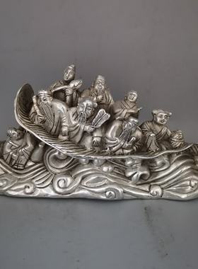 白铜八仙龙舟摆件八仙过海摆件客厅办公家居人物摆件