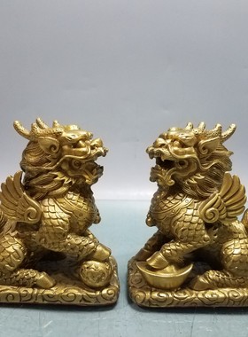 黄铜财富麒麟摆件送子麒麟仿古带翅膀麒麟神兽飞天麒麟工艺品