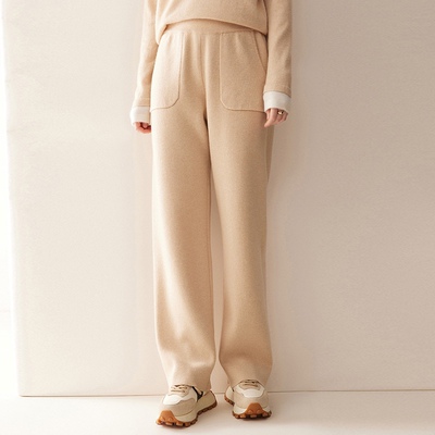 2025秋冬新款100%纯山羊绒阔腿裤女加厚针织长裤宽松休闲直筒裤