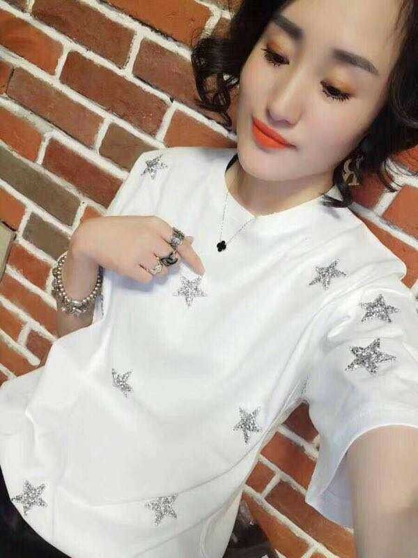 欧货重工短袖T恤女2025春夏新款烫钻小星星宽松半袖打底衫单件潮T
